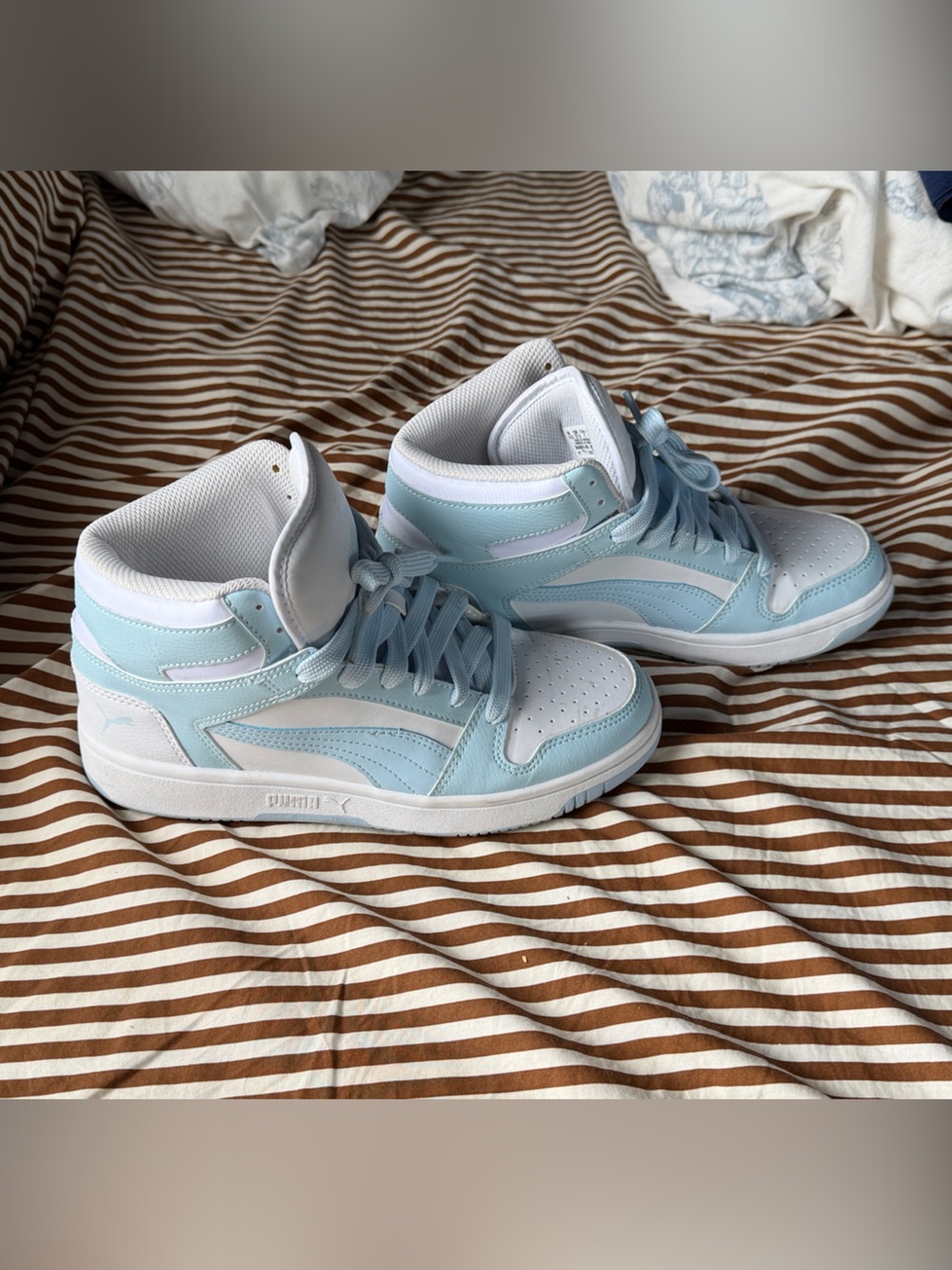 Puma Light Blue and White High-Top Sneakers